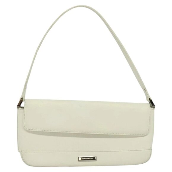 BURBERRY Shoulder Bag Leather White Silver Auth - Picture 1 of 15